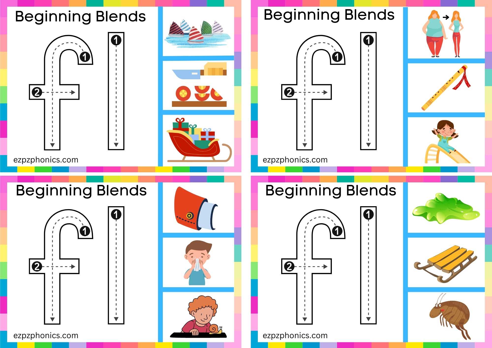 FL Beginning Blends Clip Cards Trace The Letters And Clip The Correct Image Set 2